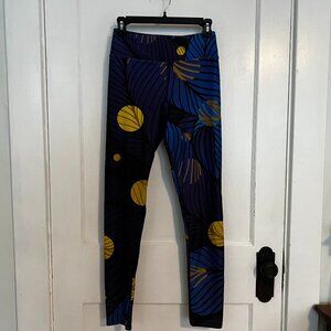 Loony Legs Women’s Leggings Sz L – Fireflies Print Blue Purple Yellow